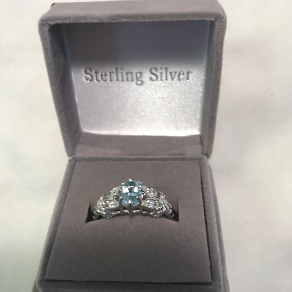 Avon 2007 Sterling Silver Genuine Blue Topaz Ring in Gift Box - Size 11